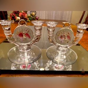 Vintage Westmoreland Della Robbia Glass candlestick Pair